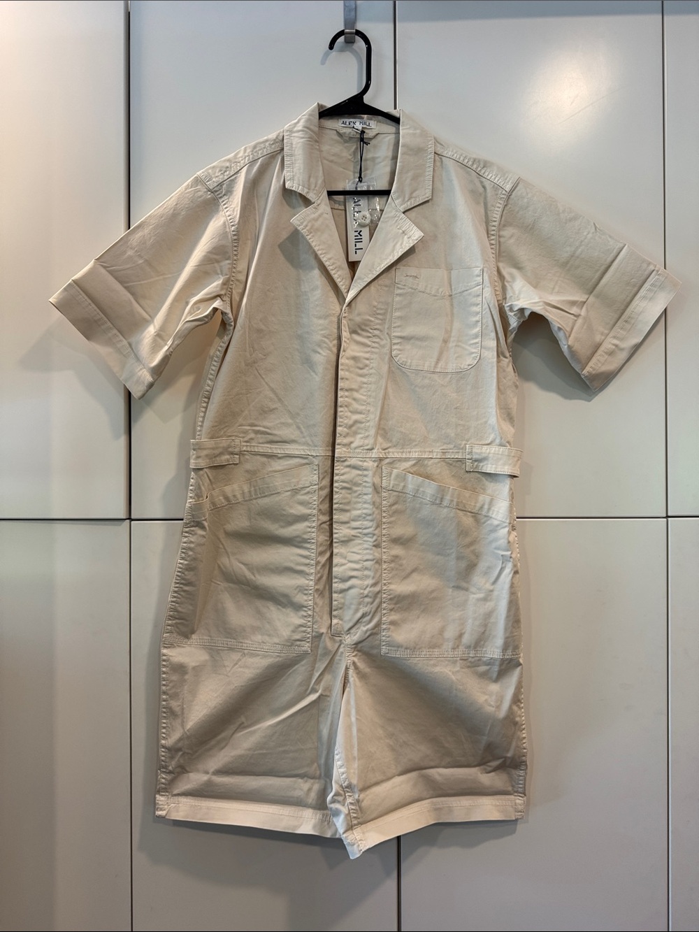 Alex Mill Cream Short-Sleeve Utility Romper Coverall szL